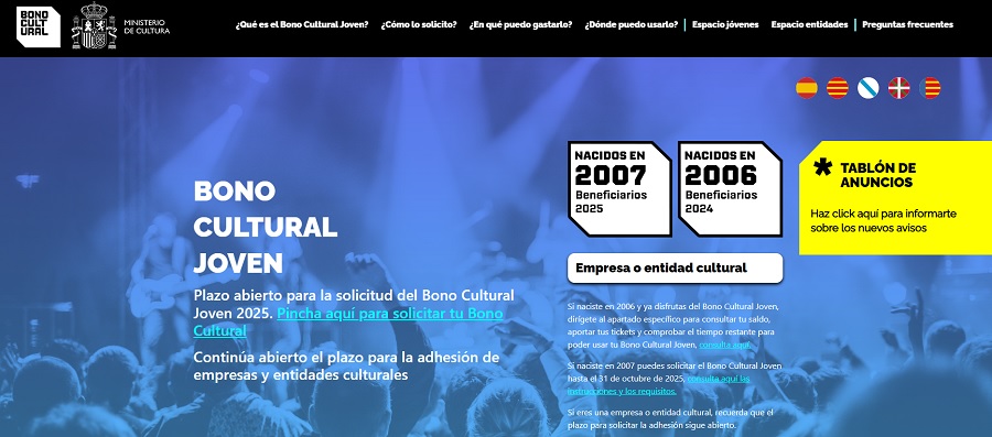 Plazo abierto hasta 31 de octubre para solicitar Bono cultural. 400 euros para jvenes nacidos en 2007.